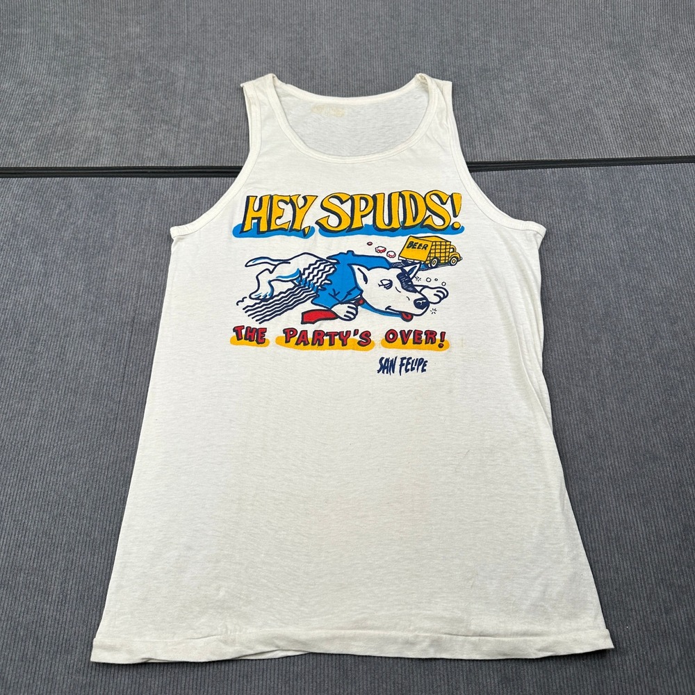 Vintage San Felipe Spud MacKenzie Hey Spuds The Partys Over Tank Top White Small